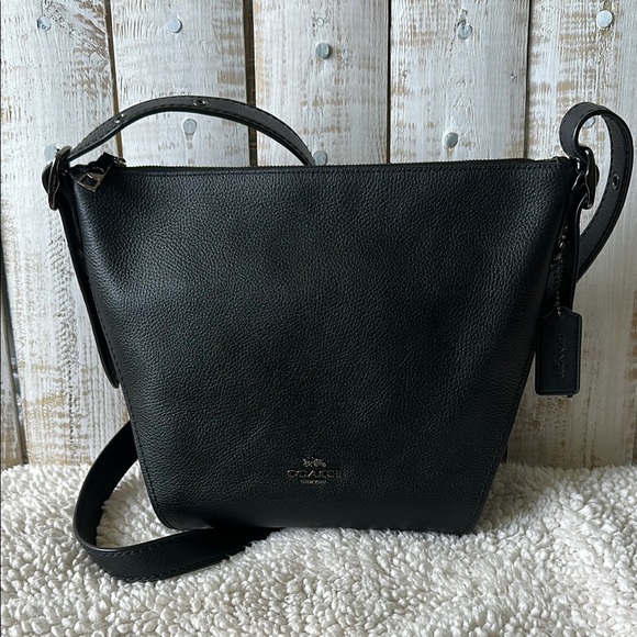 Coach Small Dufflette Pebbled Leather Crossbody Shoulder Purse Bag Black - Picture 1 of 9
